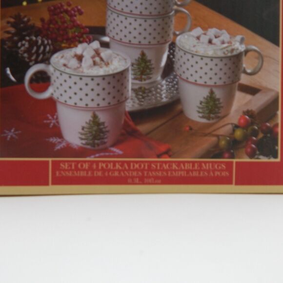 Spode Christmas Tree Collection Polka Dot Stackable Mugs Coffee Tea Set of 4 Box - Picture 8 of 10